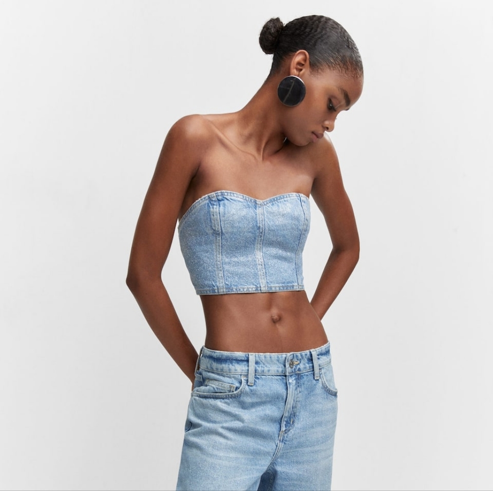 Mango denim glitter tube top